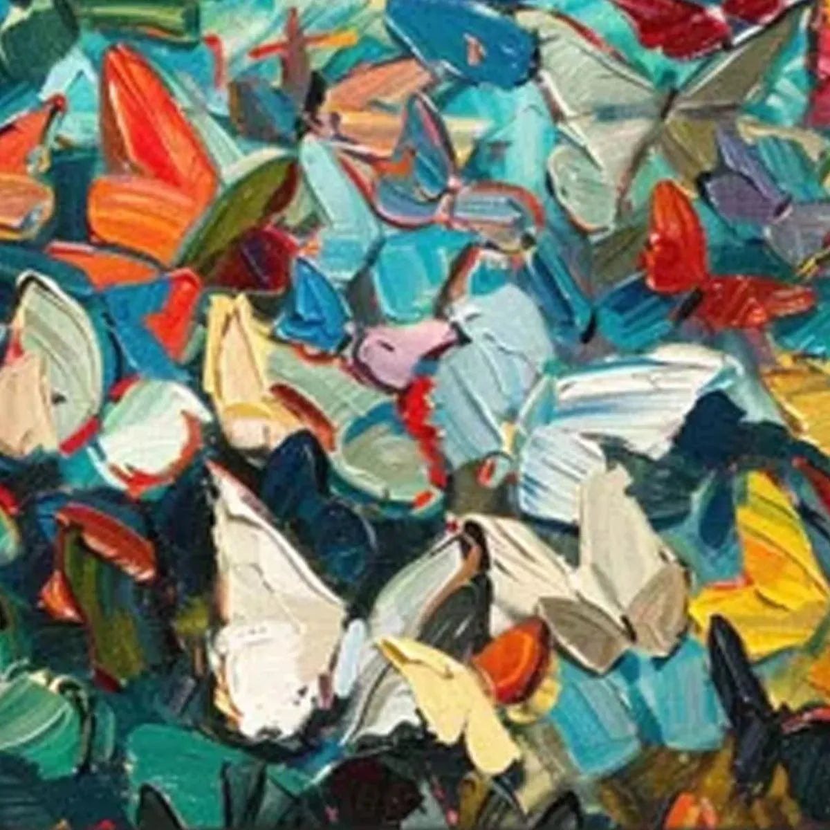 BUTTERFLY WHIRLWIND PANORAMIC: Butterfly Painting, Panoramic Wall Art, Colorful Impasto Decor
