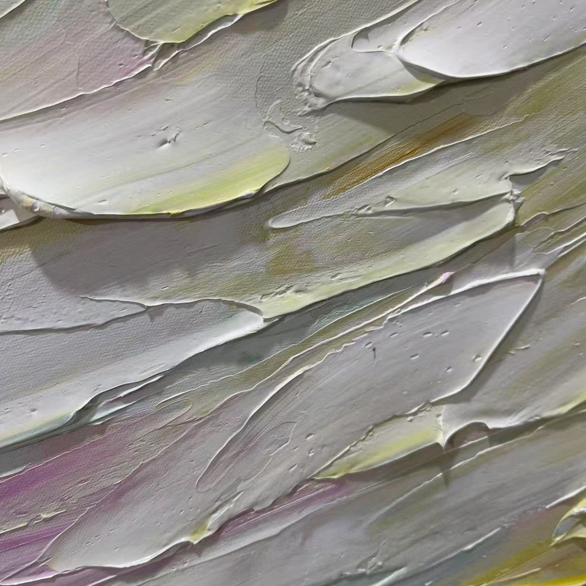 Close-up detail of "Pastel Dream" by Isabella Rossi: Textured impasto painting in soft pastel hues for modern art.
