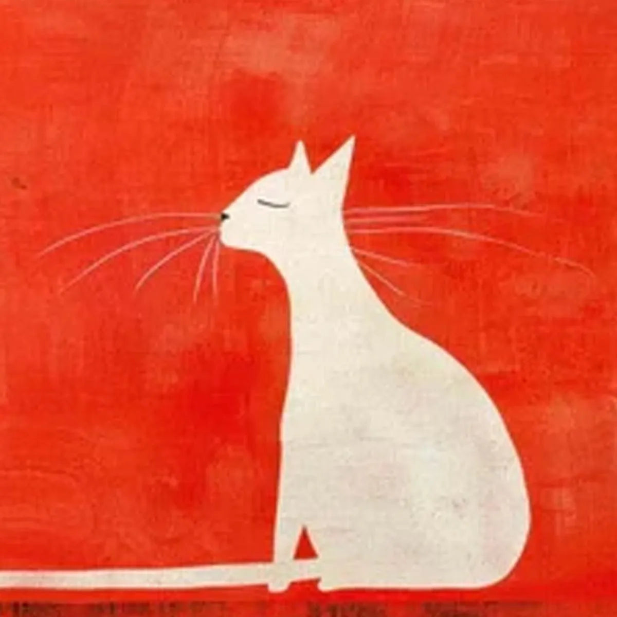 MINIMALIST CAT ON RED PANORAMIC: Cat Painting, Panoramic Wall Art, Minimalist Decor