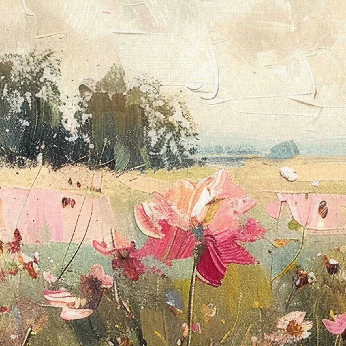 WILD FLOWER FIELD PANORAMIC: Wildflower Painting, Panoramic Wall Art