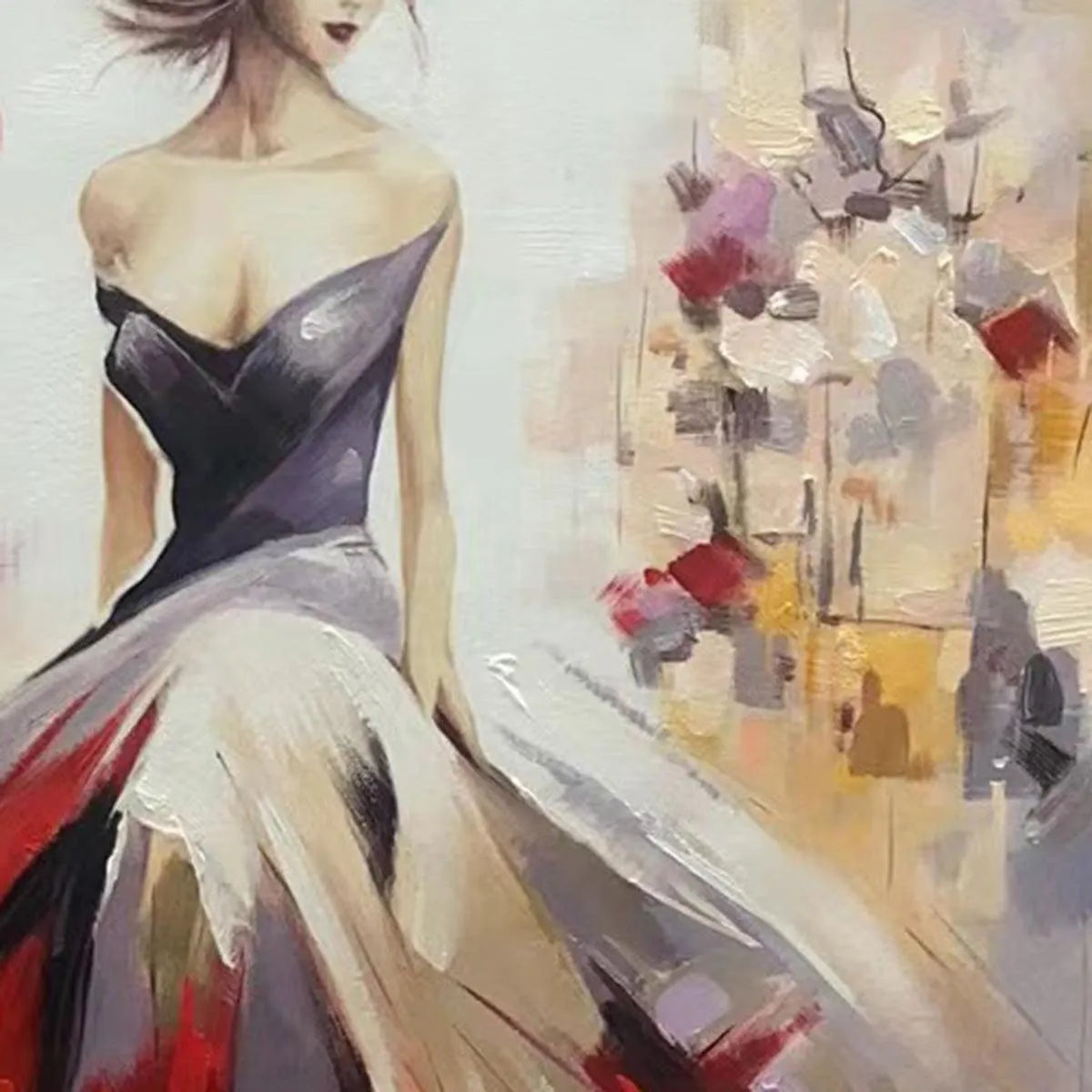 Elegant Lady in Red Dress Oil Painting - Abstract Art