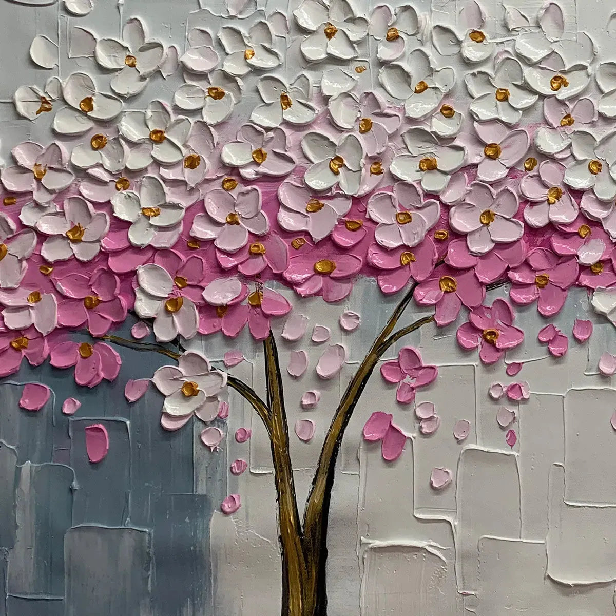 SPRING BLOSSOM: Panoramic Cherry Blossom Painting in Pink and White, Textured Impasto, Modern Wall Art