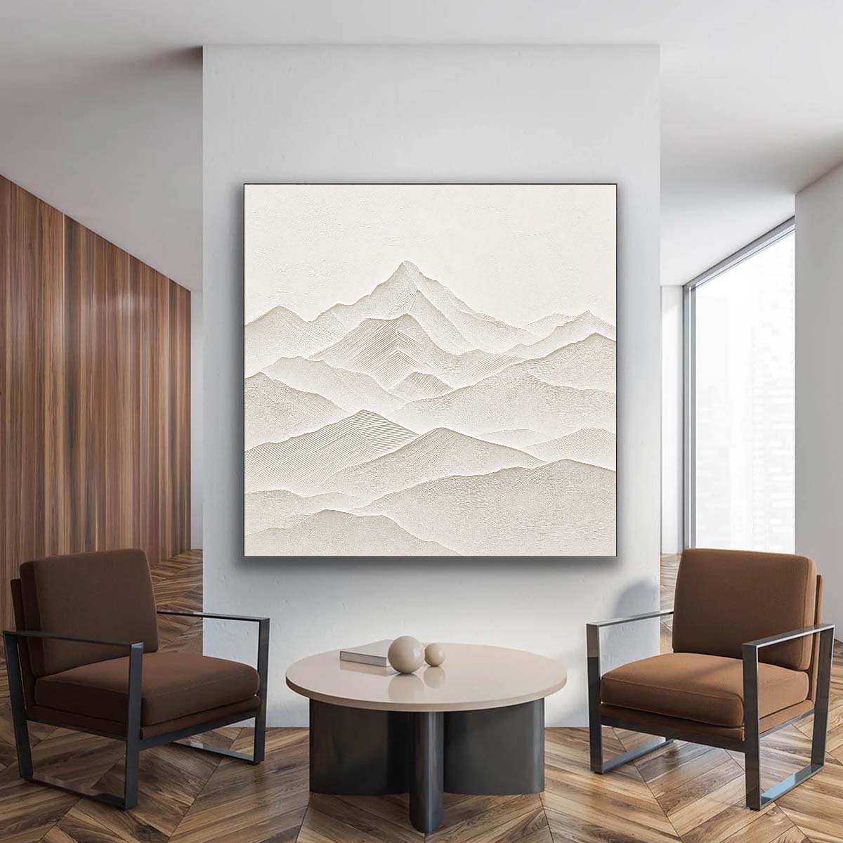 ZENITH: Textured Minimalist Mountainscape in Wabi Sabi Style