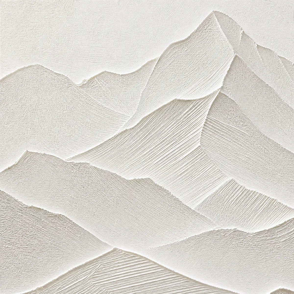 Textured off-white minimalist mountainscape oil painting in Wabi Sabi style