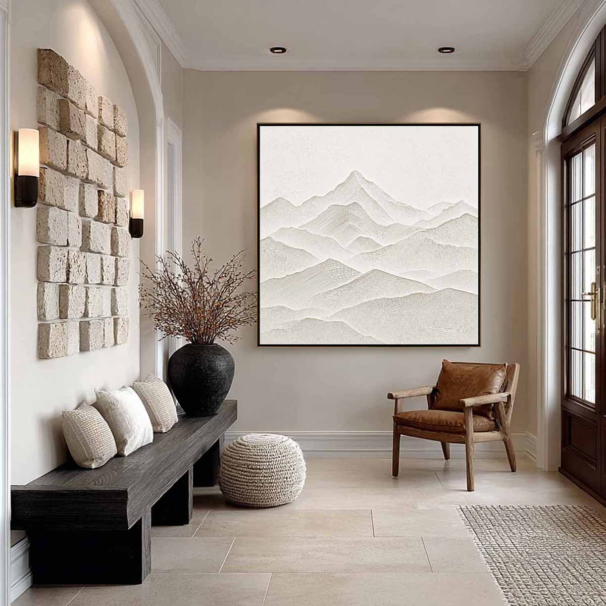 ZENITH: Textured Minimalist Mountainscape in Wabi Sabi Style