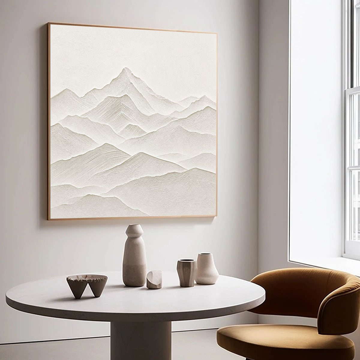 ZENITH: Textured Minimalist Mountainscape in Wabi Sabi Style