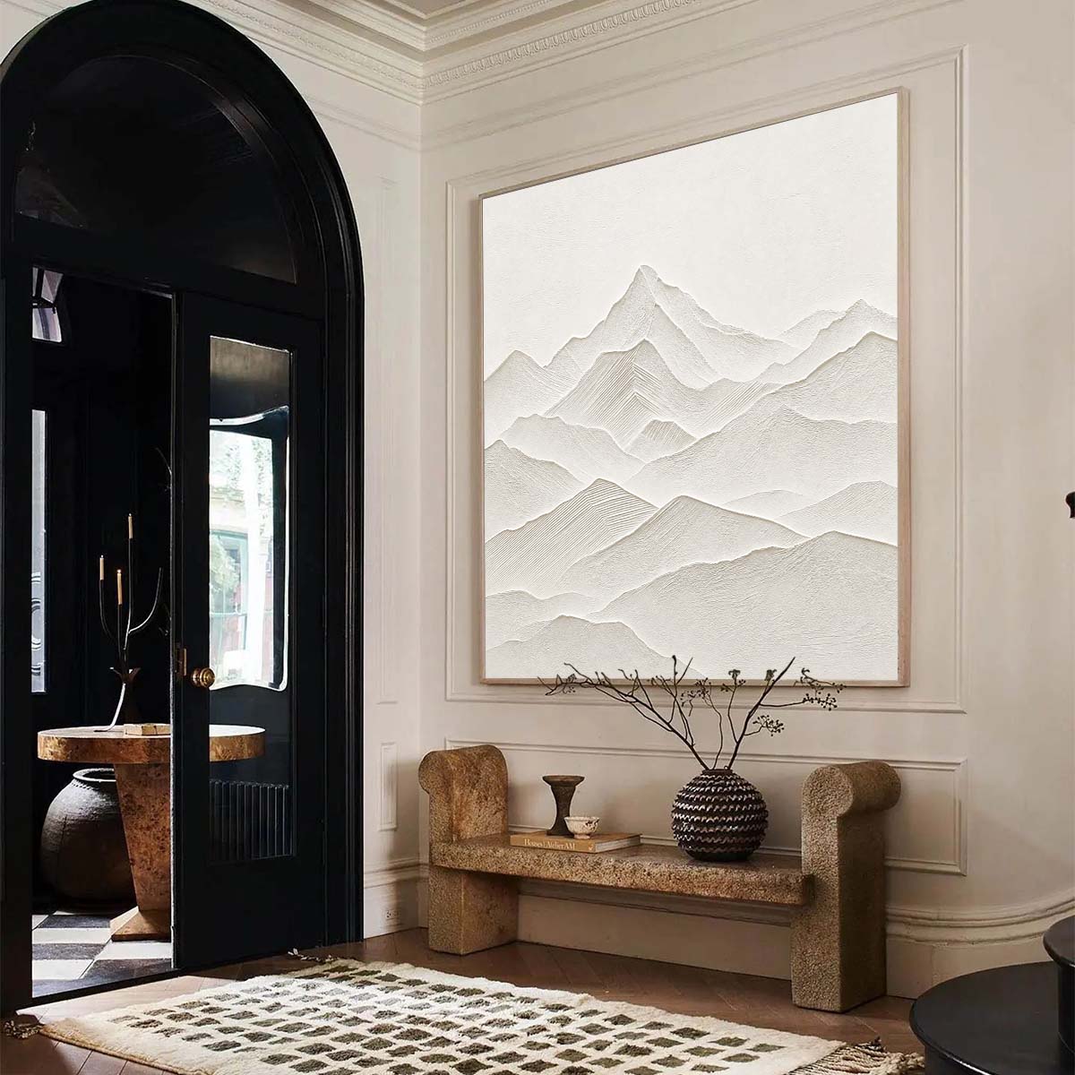 ZENITH: Textured Minimalist Mountainscape in Wabi Sabi Style