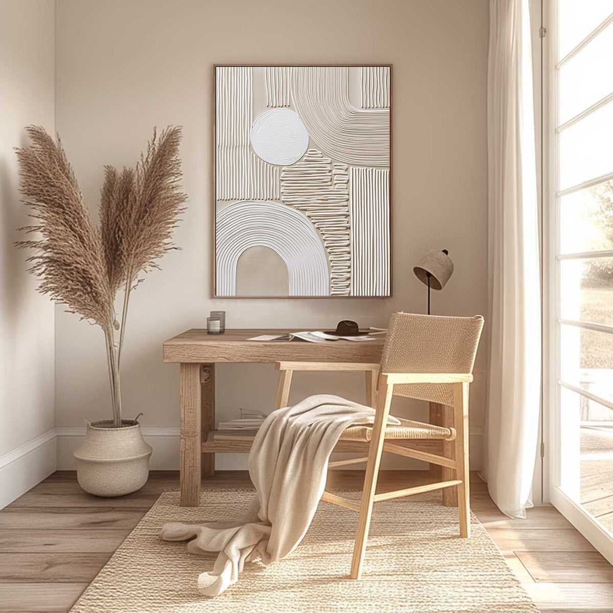 ZENITH: Textured Wabi Sabi Wall Art in Minimalist Beige and White