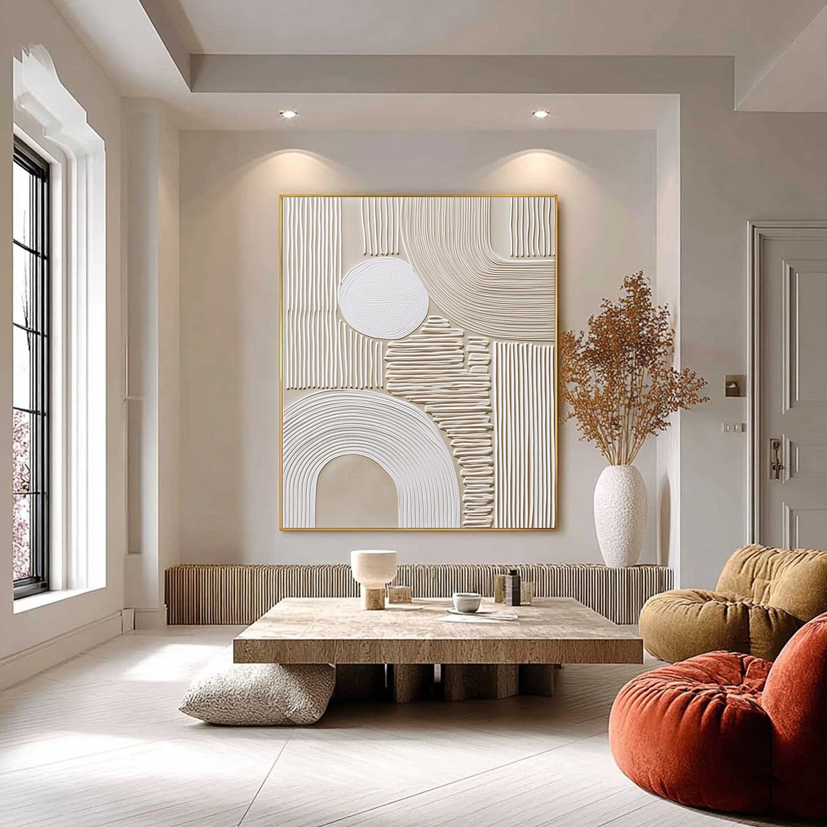 ZENITH: Textured Wabi Sabi Wall Art in Minimalist Beige and White