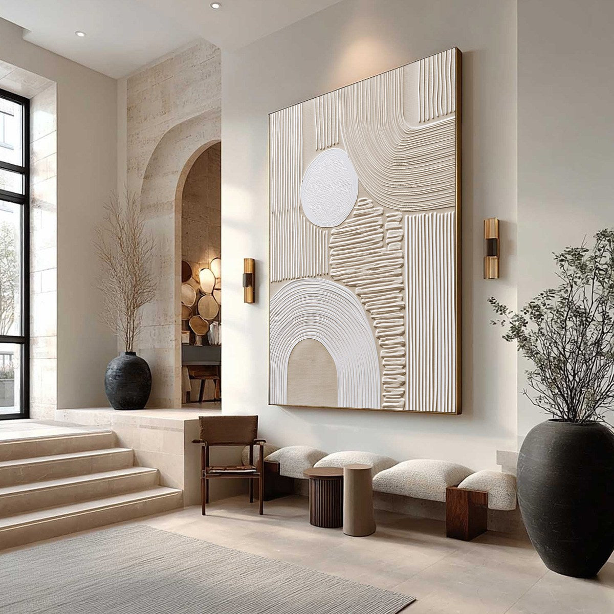 ZENITH: Textured Wabi Sabi Wall Art in Minimalist Beige and White