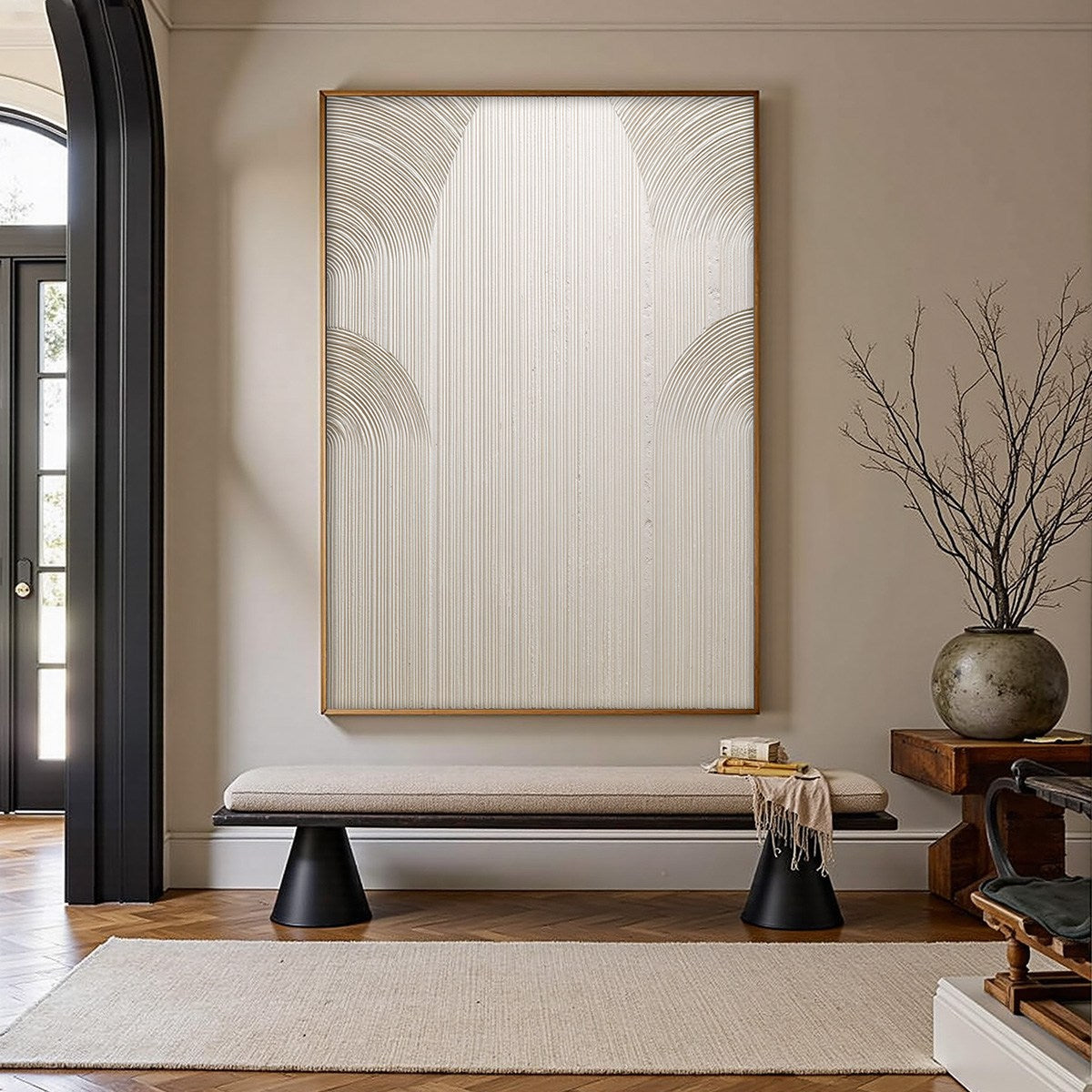 アートウォールアート 壁掛け アート アルチザンハウス モダン Zenith | Minimalist Beige Textured Arch Painting for Wall Decor