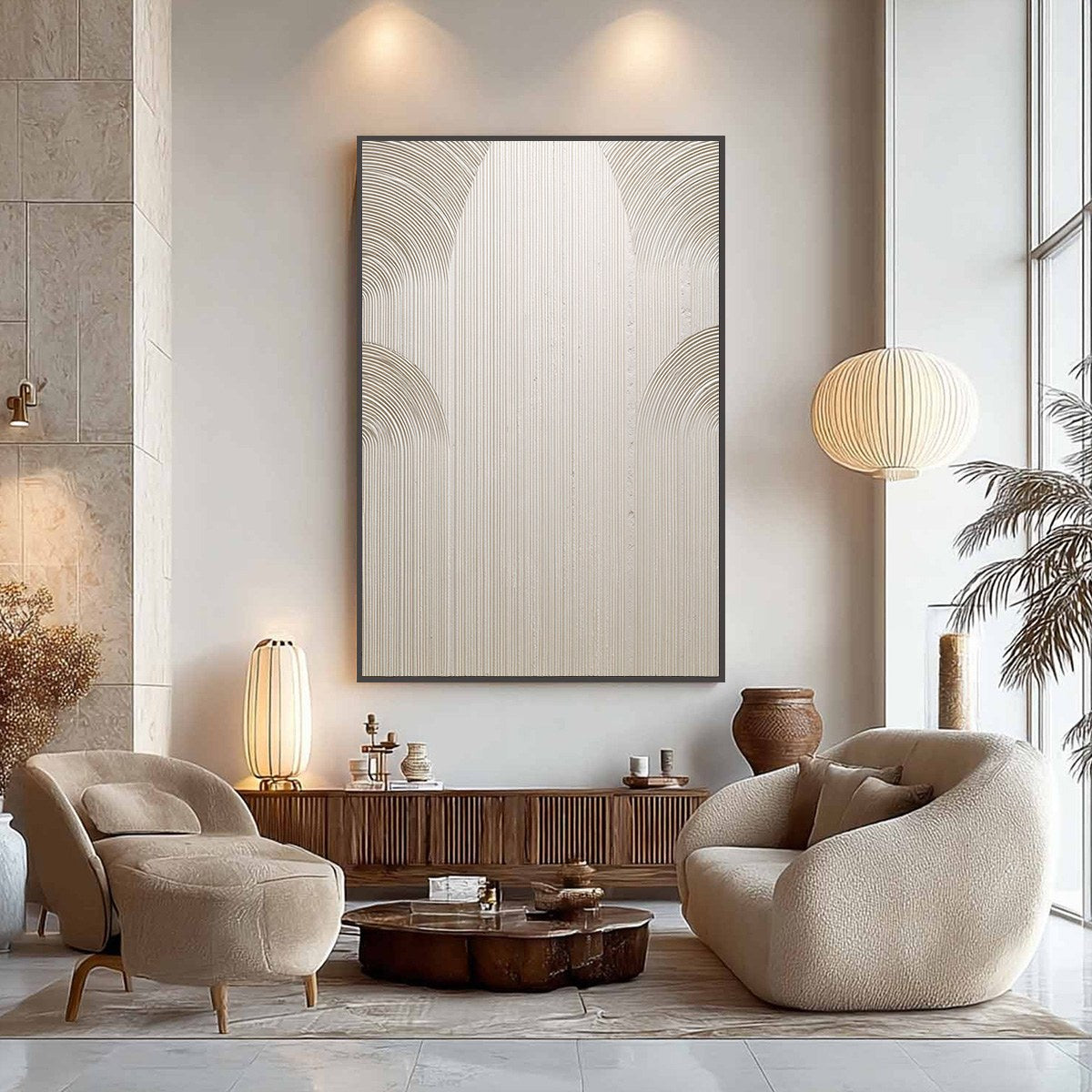 アートウォールアート 壁掛け アート アルチザンハウス モダン Zenith | Minimalist Beige Textured Arch Painting for Wall Decor