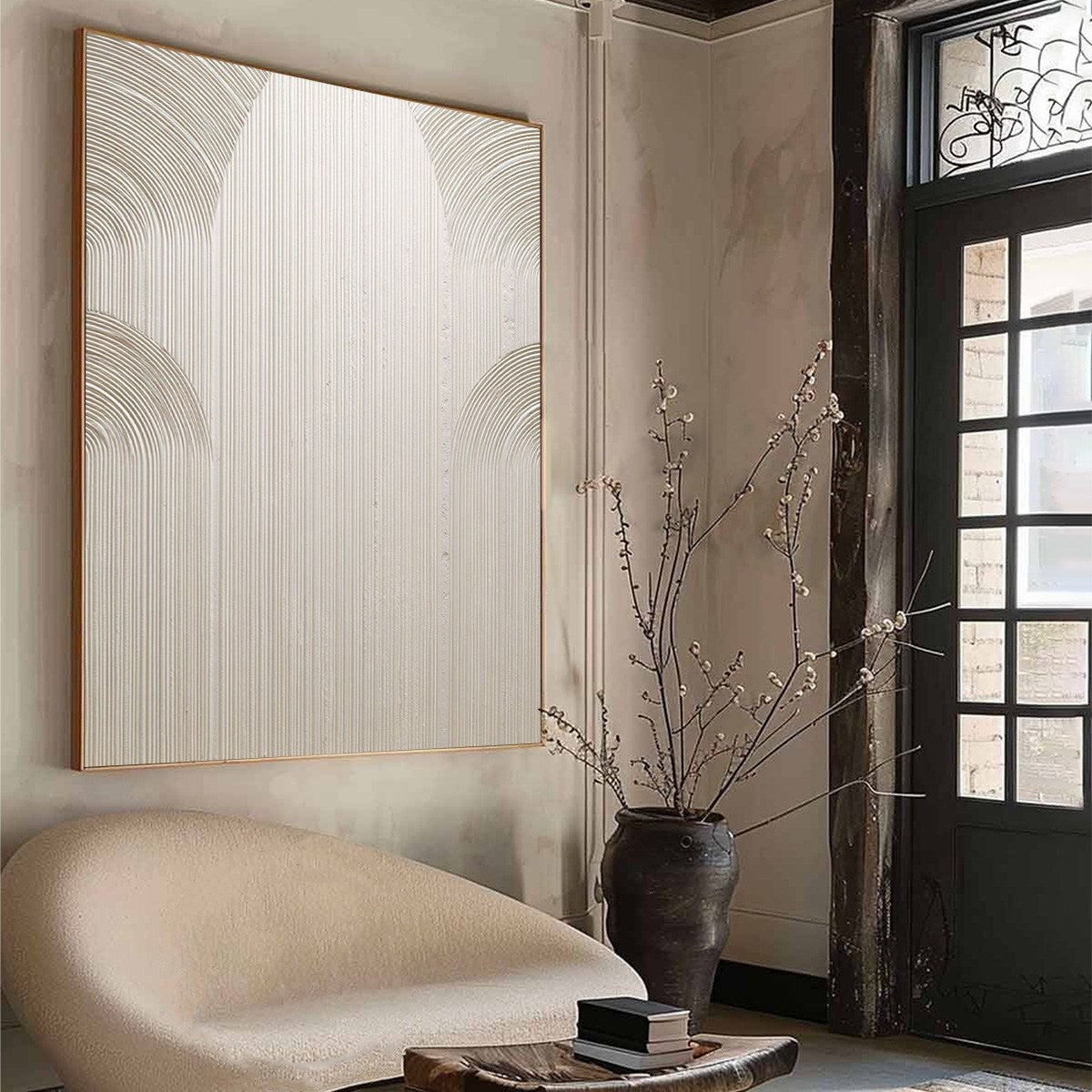 Zenith | Minimalist Beige Textured Arch Painting for Wall Decor