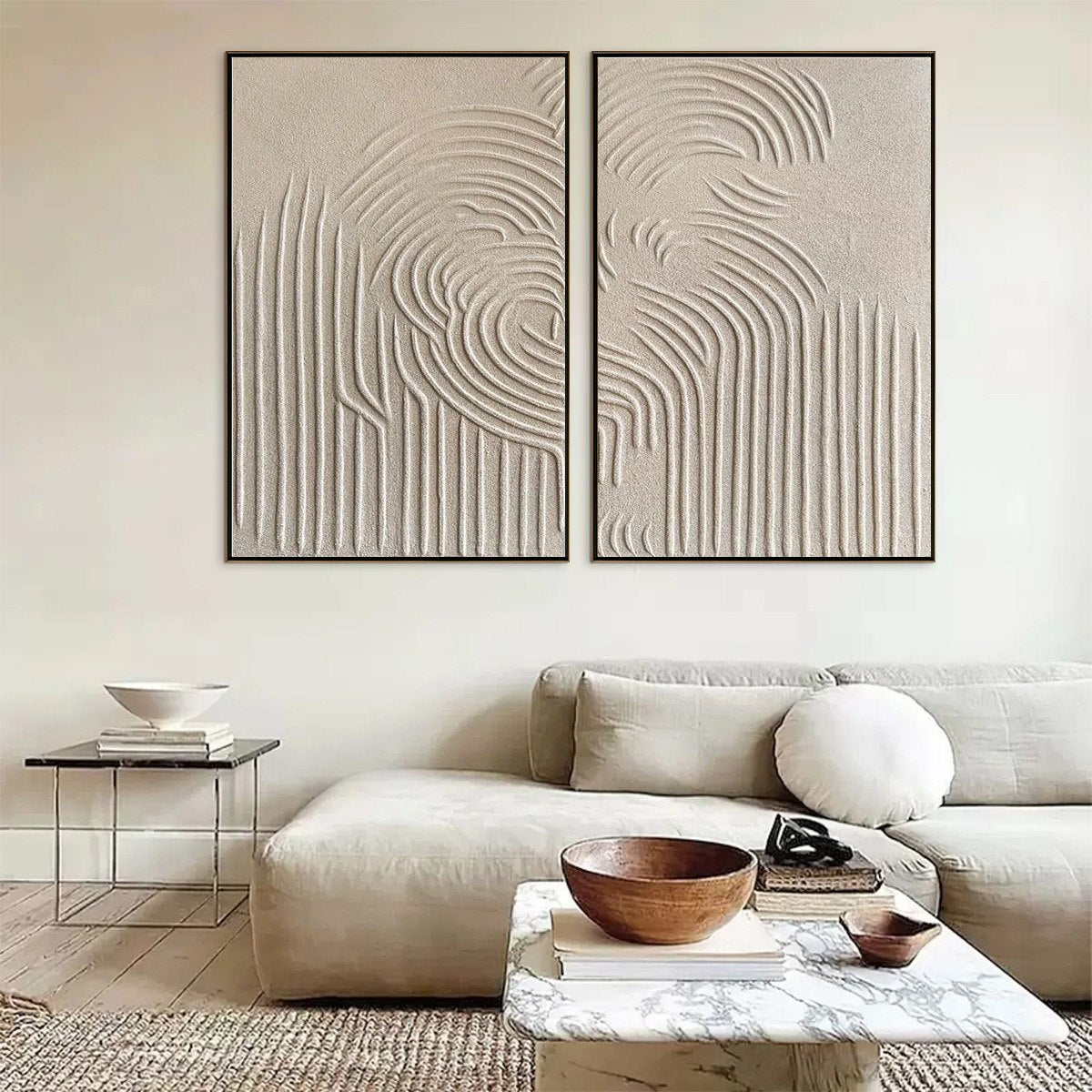 ZEN CASCADE: Wabi Sabi Textured Diptych Wall Art