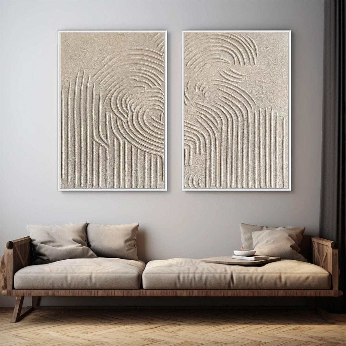 ZEN CASCADE: Wabi Sabi Textured Diptych Wall Art