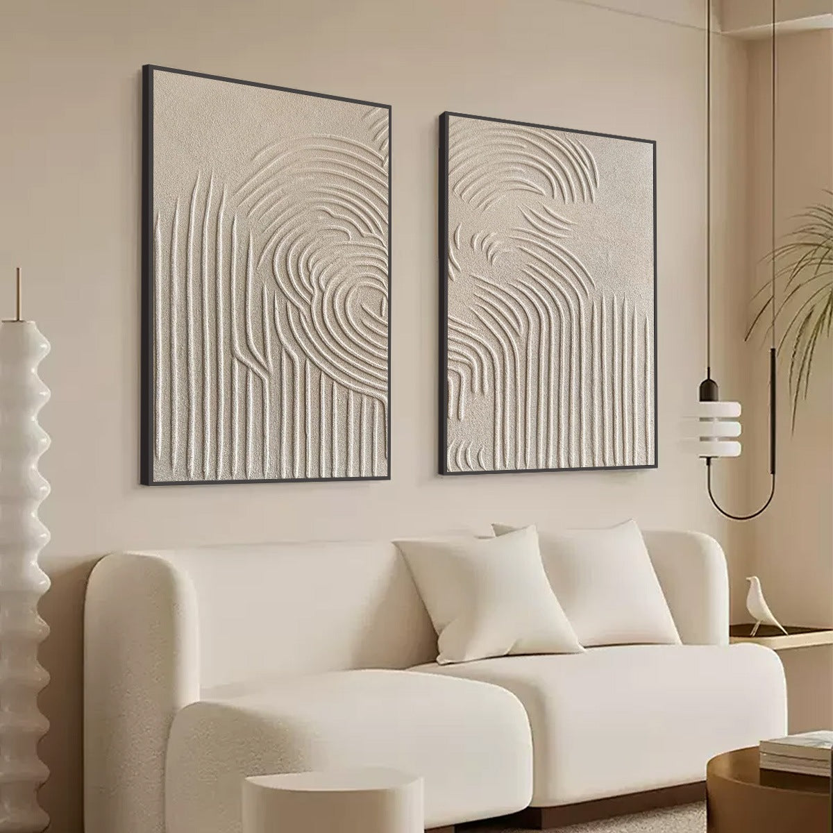 ZEN CASCADE: Wabi Sabi Textured Diptych Wall Art