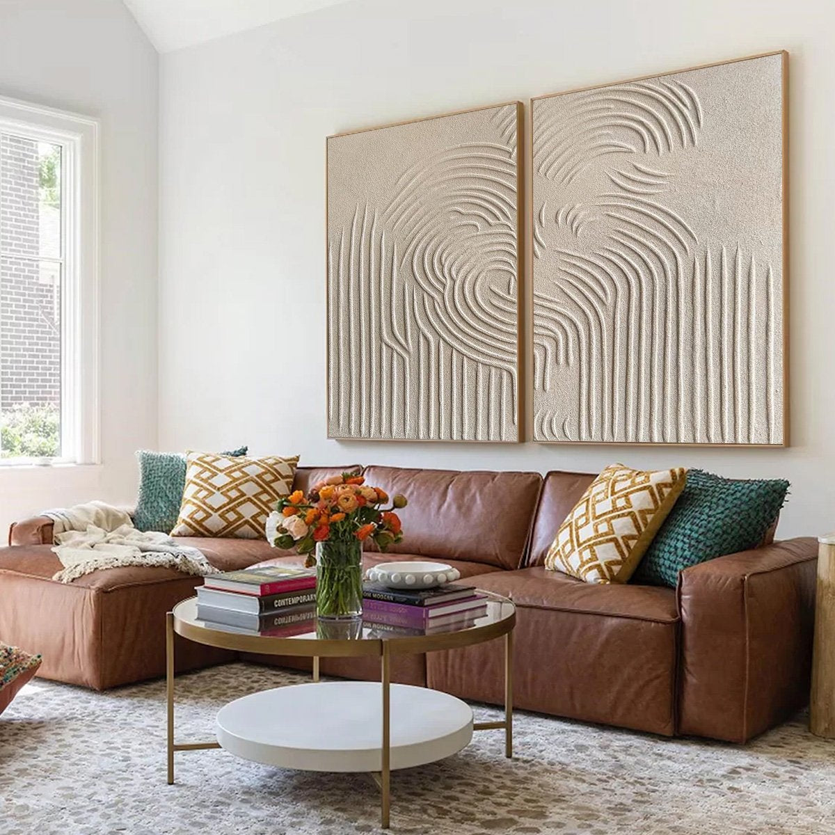 ZEN CASCADE: Wabi Sabi Textured Diptych Wall Art