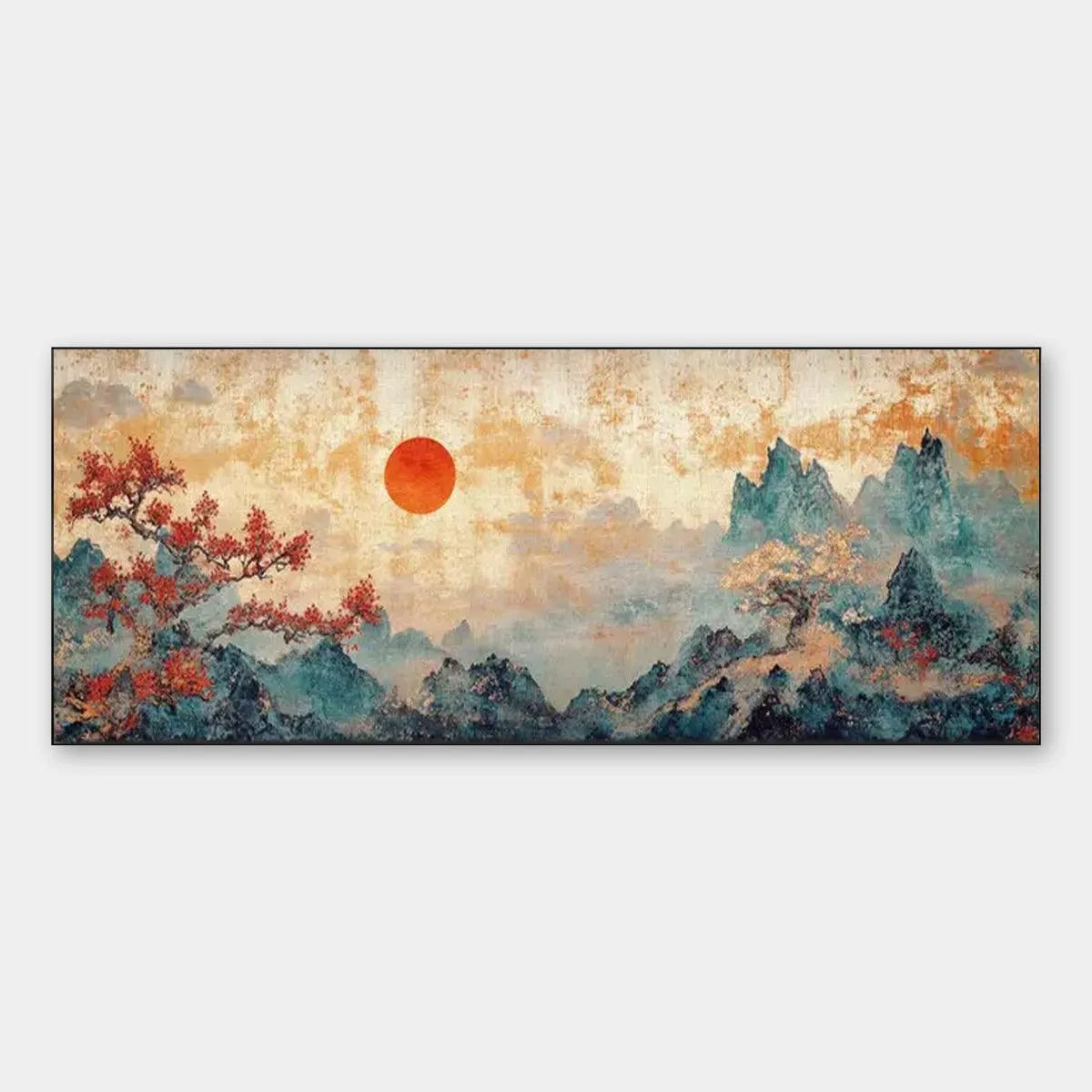 Landscape Painting, Panoramic Wall Art, Asian Decor