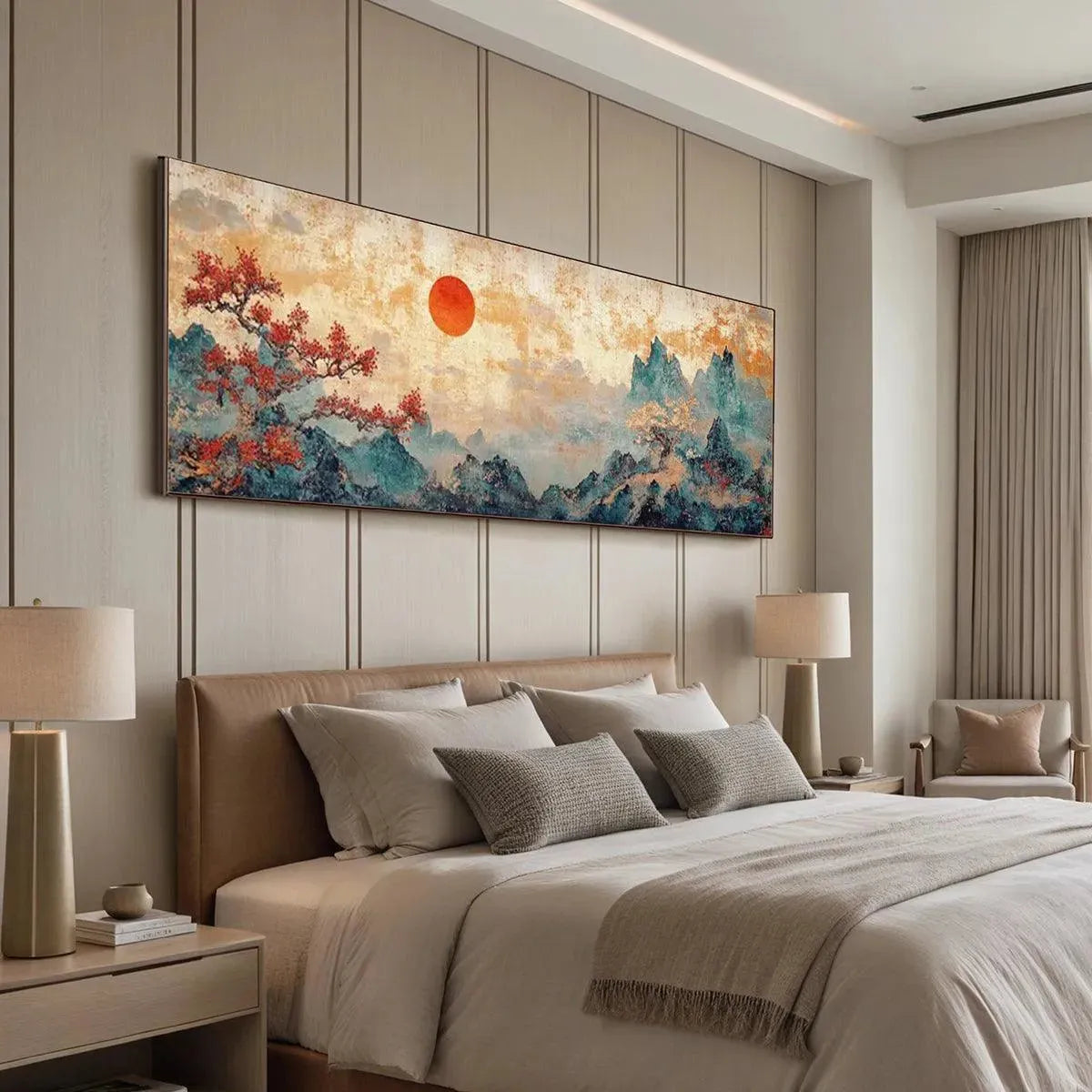 Landscape Painting, Panoramic Wall Art, Asian Decor