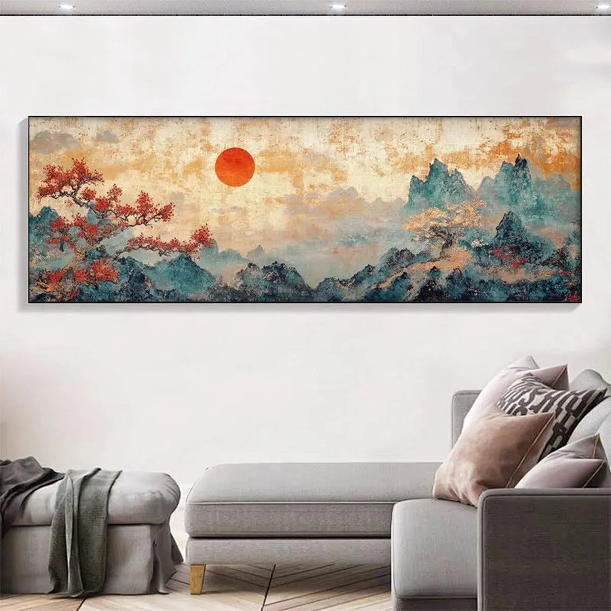 Zen Mountain Sunset Panoramic: Landscape Painting | Panoramic Wall