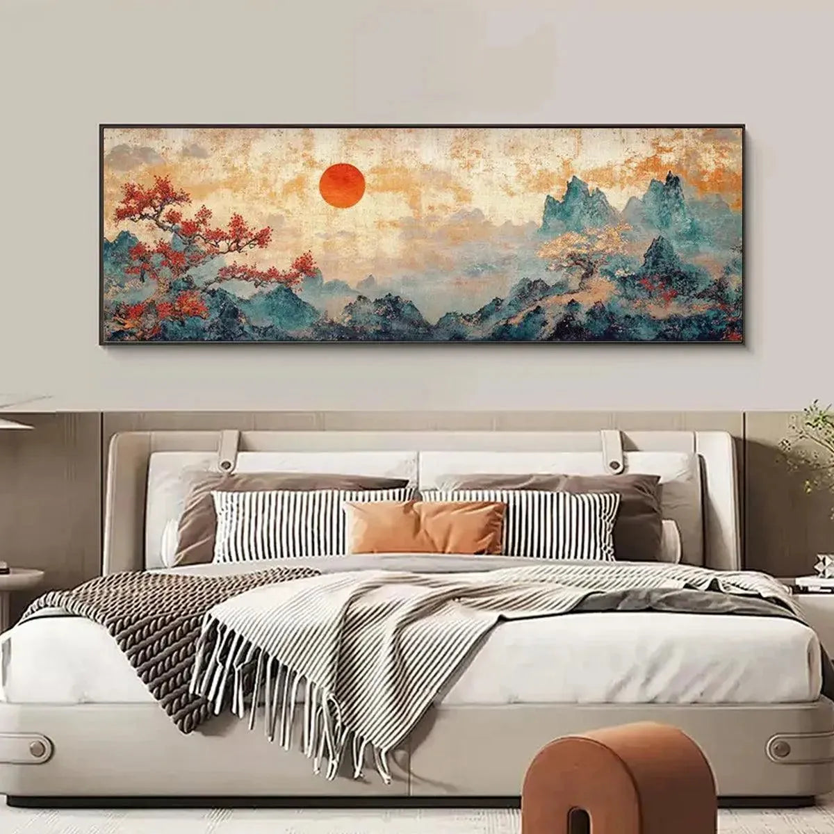 Landscape Painting, Panoramic Wall Art, Asian Decor