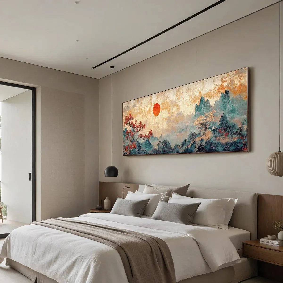 Landscape Painting, Panoramic Wall Art, Asian Decor