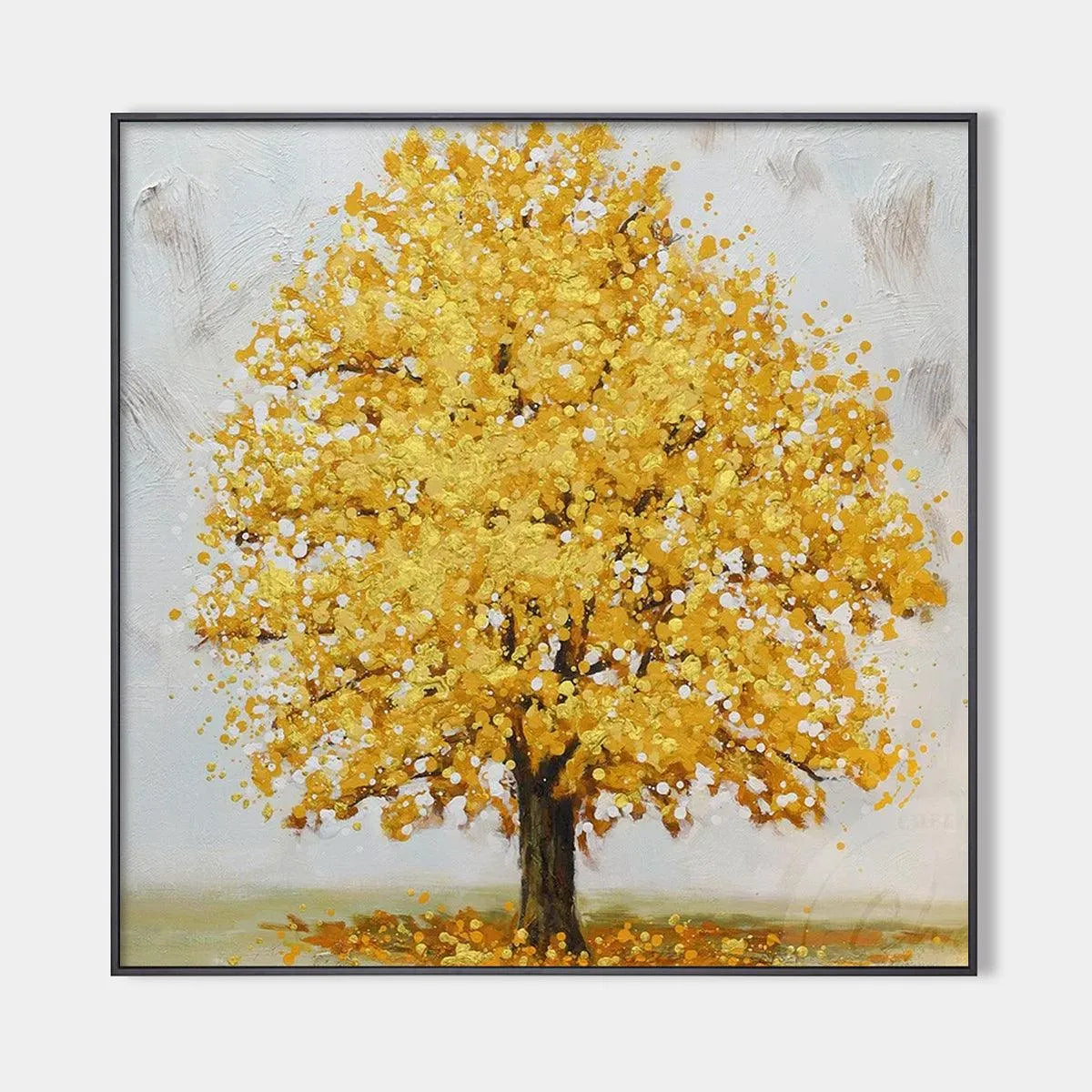 GOLDEN MAJESTY: Textured Golden Tree Painting, Square Wall Art