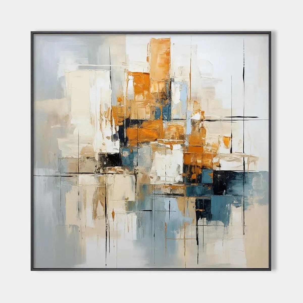 ABSTRACT CITYSCAPE: Textured Geometric Abstract Painting, Square Wall Art