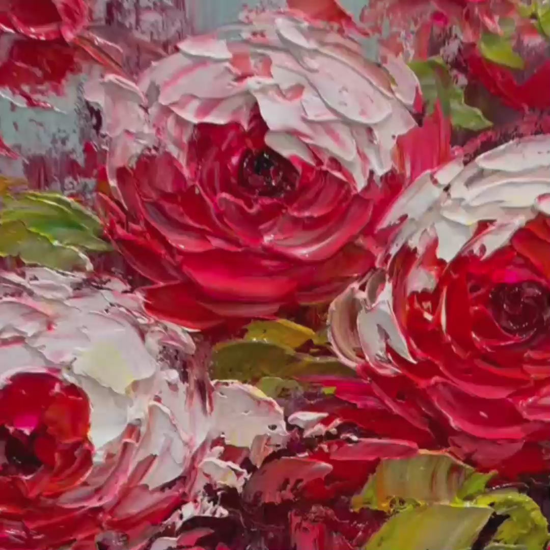 Crimson Impasto Rose Painting | Original Oil Art for Walls