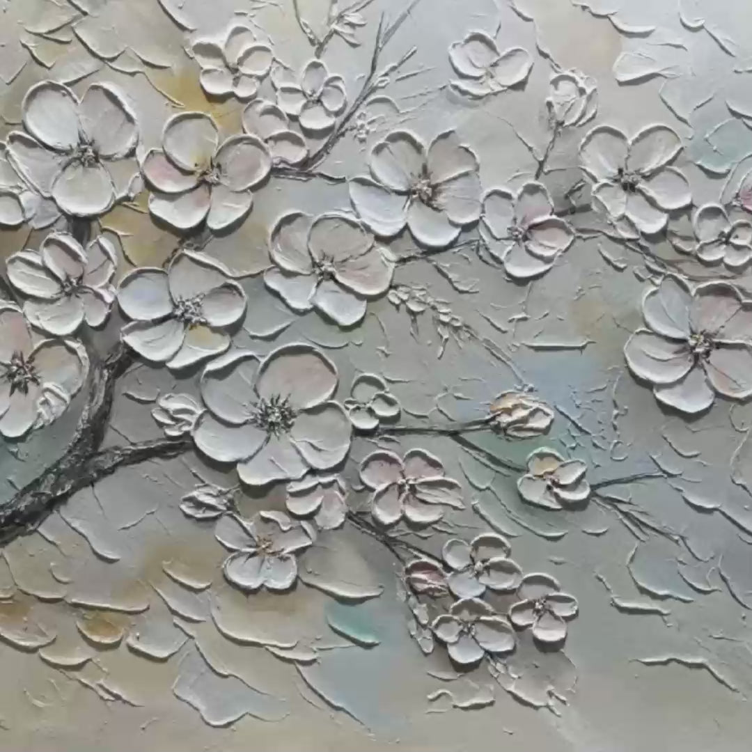 BLOSSOM SERENADE: Textured Impasto Cherry Blossom Painting