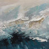 Frozen Motion abstract waterscape painting in teal, white, and blue with textured layers, by Liam O'Connell