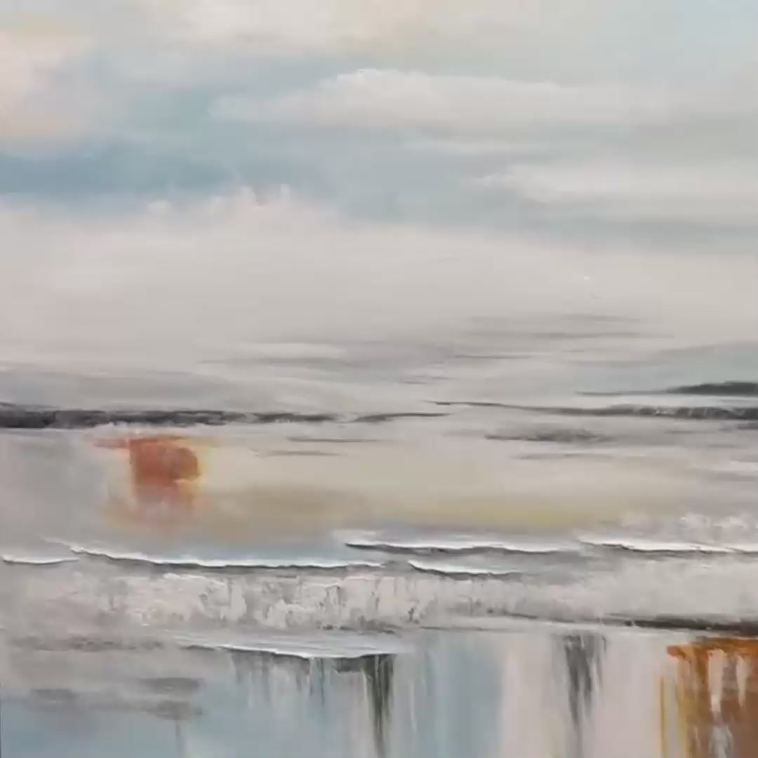 COASTAL SERENITY: Abstract Coastal Landscape Painting in Soft Blues and Neutrals