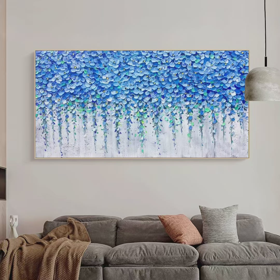 Blue Wisteria: Textured Impasto Blue Floral Painting | Elegant Wall Art