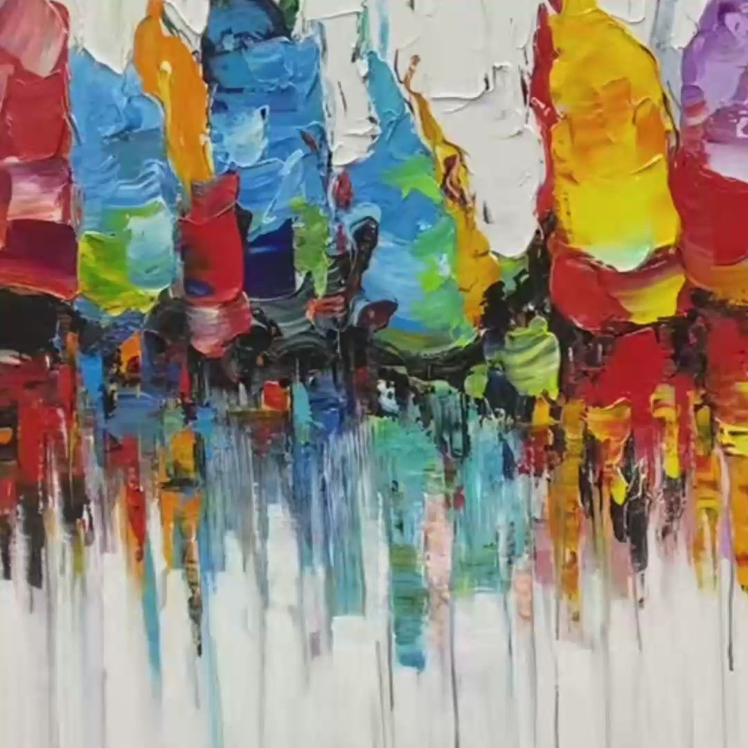 Colorfalls: Original Panoramic Abstract Oil Painting - Vibrant