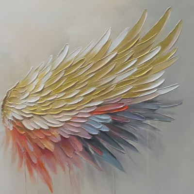 Golden Wings: Panoramic Angel Wings Painting | Textured Wall Art | Gold & Beige | Living Room & Bedroom