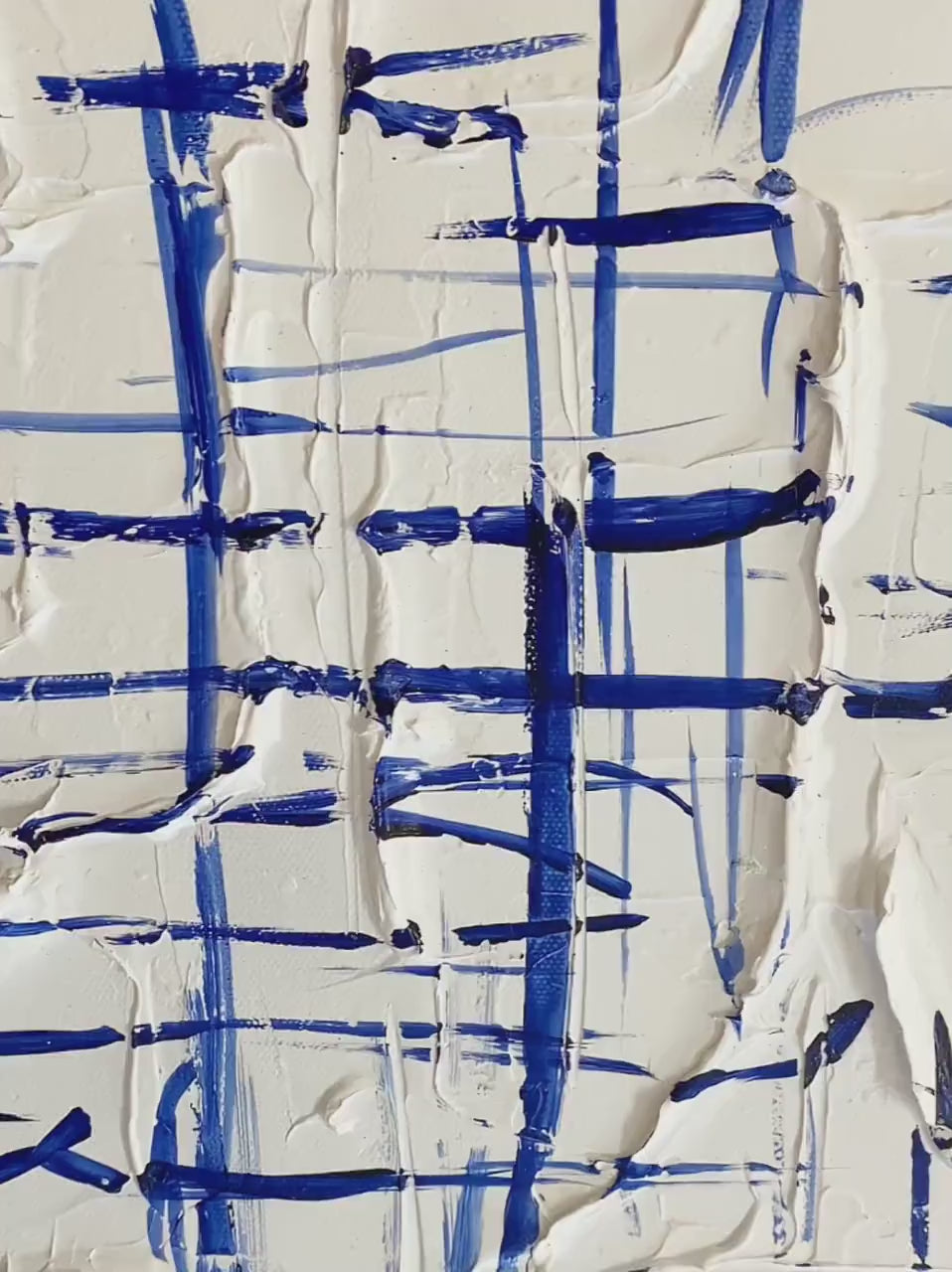 Blue Weave: Textured Abstract Painting in Blue and White | Modern Art