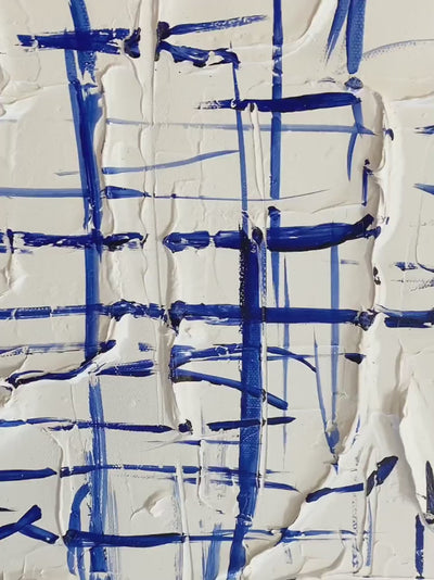 Blue Weave: Textured Abstract Painting in Blue and White | Modern Art