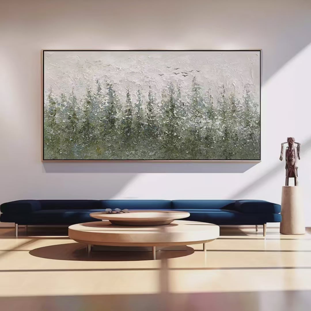 Misty Forest: Textured Atmospheric Forest Landscape Painting | Nature Art