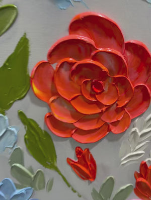 Hand-Painted Floral Oil Painting - Vibrant Garden Wall Art Decor