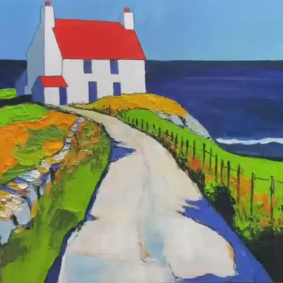 SEASIDE COTTAGE Impasto Coastal Landscape Oil Painting