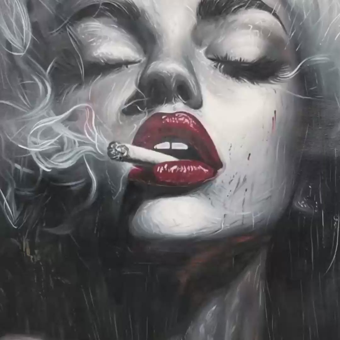 Crimson Muse: Vertical Portrait Oil Painting Canvas Wall Art