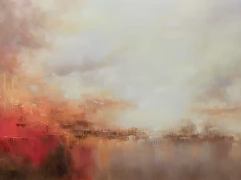Ember Sky: Abstract Landscape Textured Oil Painting Canvas Wall Art Decor in Warm Tones