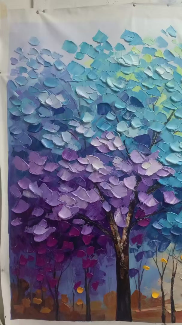 Autumn Rainbow: Panoramic Tree Painting | Vibrant Colors | Textured Canvas | Modern Art