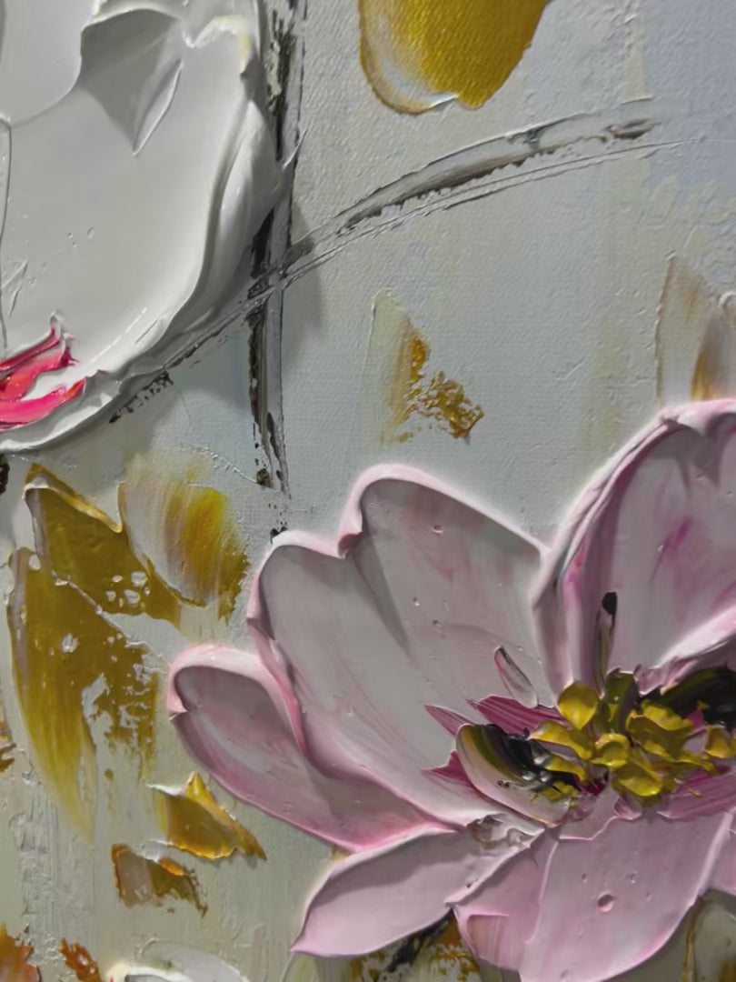 Field of Dreams: Horizontal Floral Painting | Pink & White Flowers