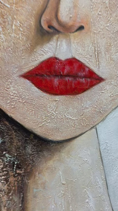 Serene Gaze: Original Figurative Portrait Oil Painting - Textured Portrait Wall