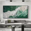 Emerald Flow Abstract Ocean Painting Panoramic Wall Art Green Decor