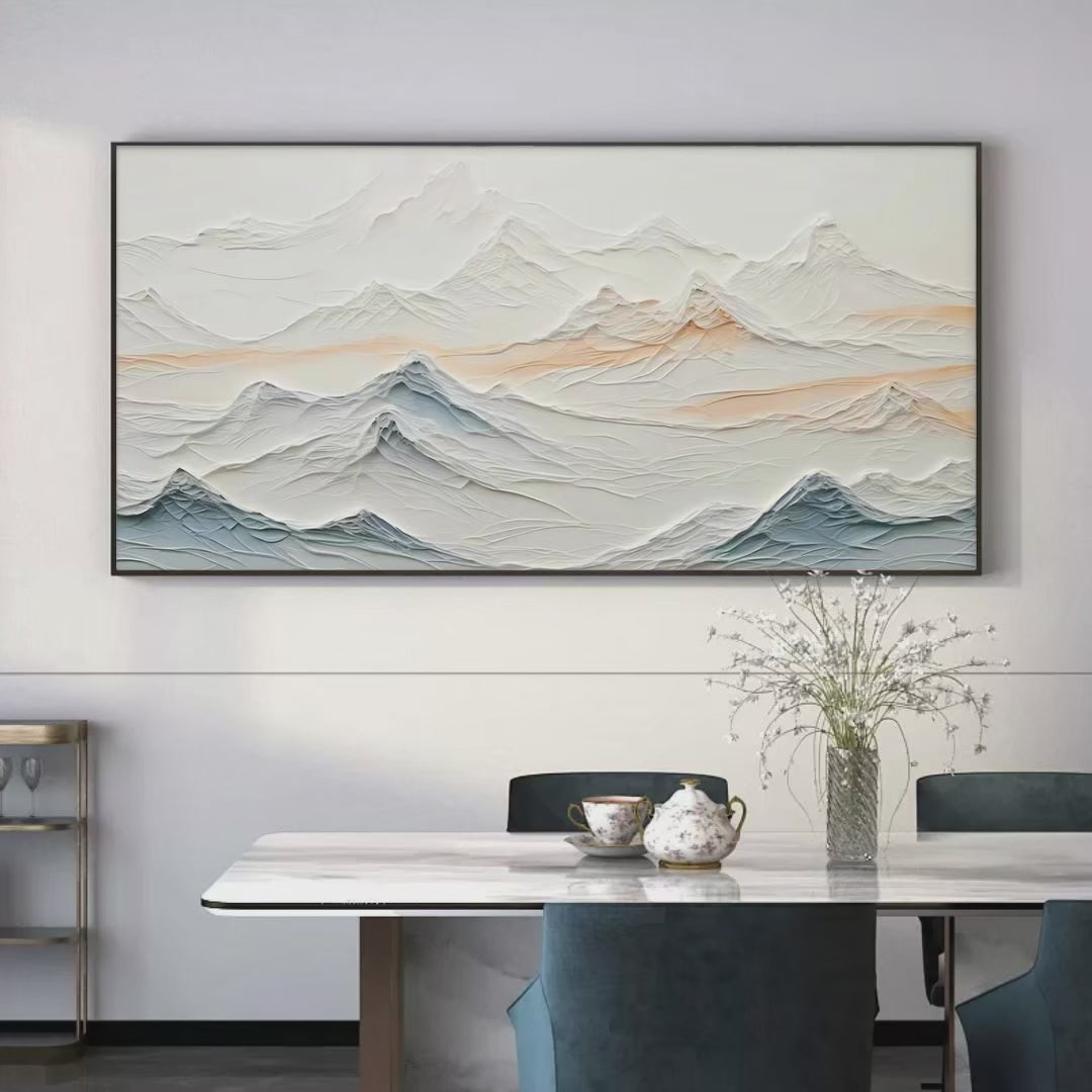 Tranquil Peaks | Textured Mountain Art | Beige & Blue – MontCarta