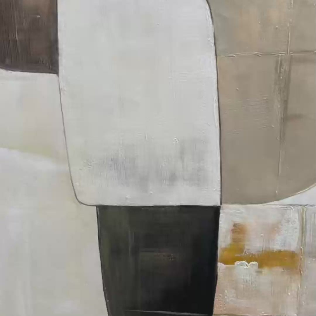 Earthen Forms: Original Minimalist Abstract Oil Painting - Vertical Textured Brown Beige White Wall Art
