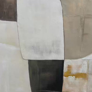 Earthen Forms: Original Minimalist Abstract Oil Painting - Vertical Textured Brown Beige White Wall Art