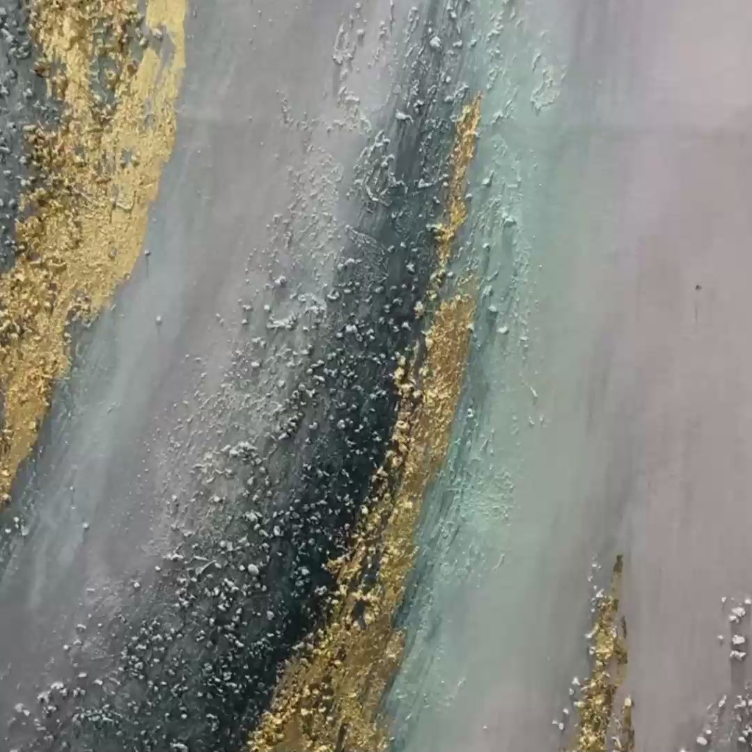 Vertical Abstract Oil Painting with Gold Leaf Accents
